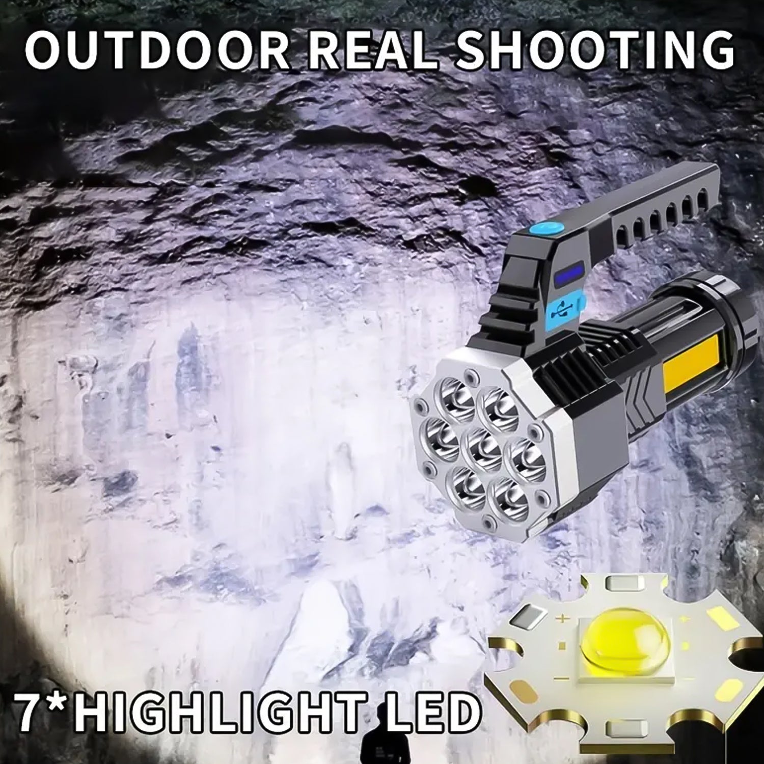 Portable Flashlight / Torch  COB 7LED Hand Light USB Rechargeable Light with Side Light (1 Pc) Portable Flashlight / Torch  COB 7LED Hand Light USB Rechargeable Light with Side Light (1 Pc)